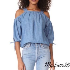 Madewell Indigo Cold Shoulder 3/4 Sleeve Top